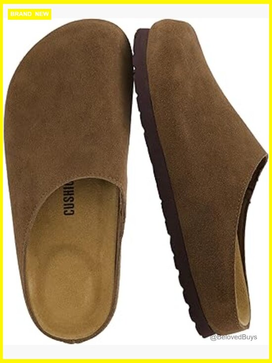 Shoes - Genuine Suede Leather Clogs for Women – Slip On Mules with Cushioned Footbed